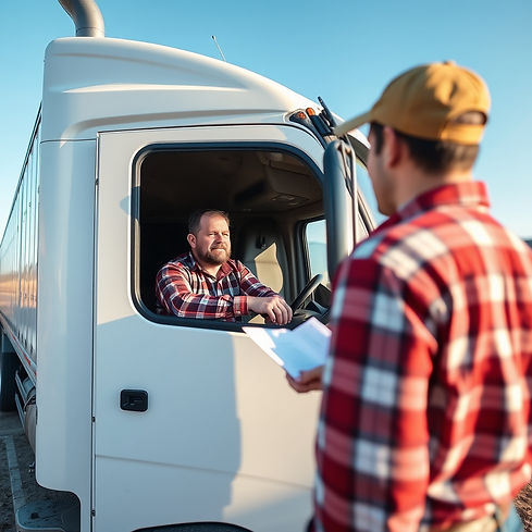 truck driver communicating with someone Infront of truck.jpg
