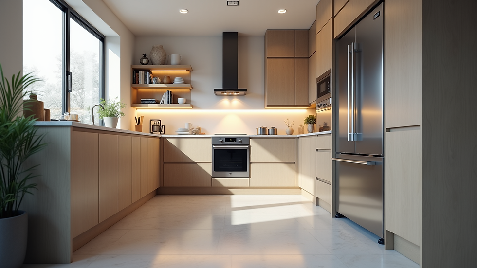 Eye-level view of a modern kitchen with newly installed appliances