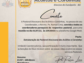 Convite da Reunião Pastoral dia 01/07/21