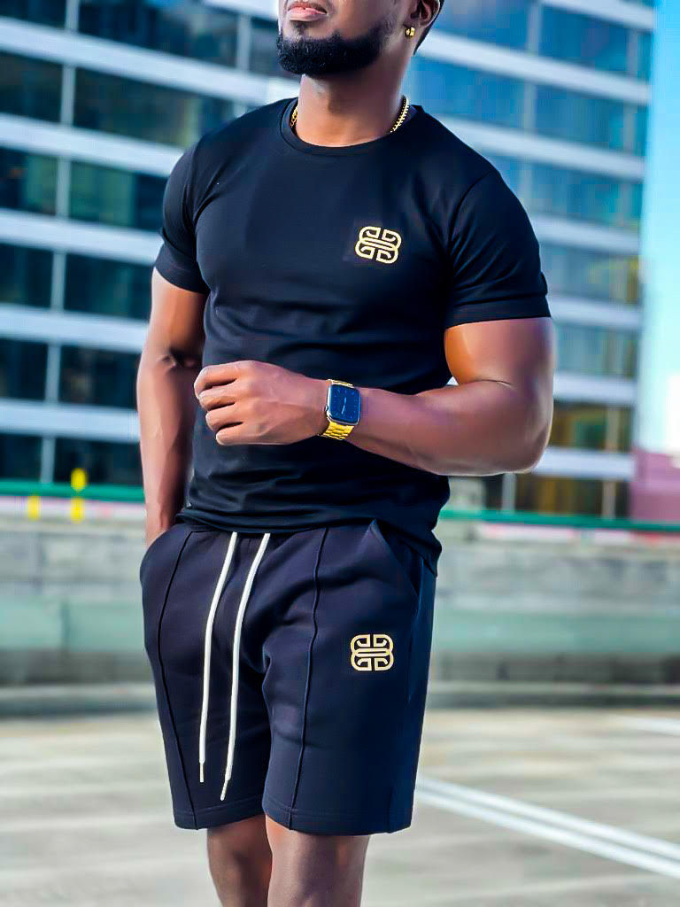 Thumbnail: TBOSS Solid Top & Shorts Set(Black/white)