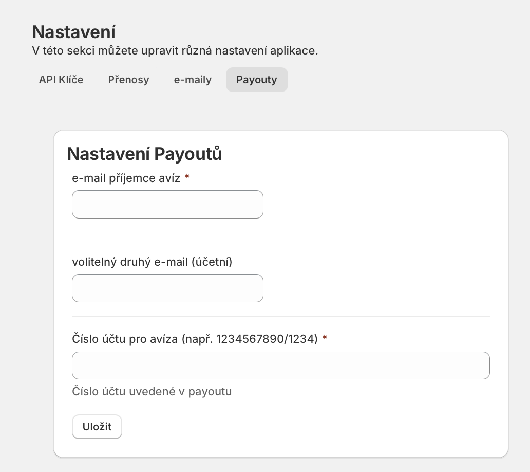 Alena: nastavení payoutů