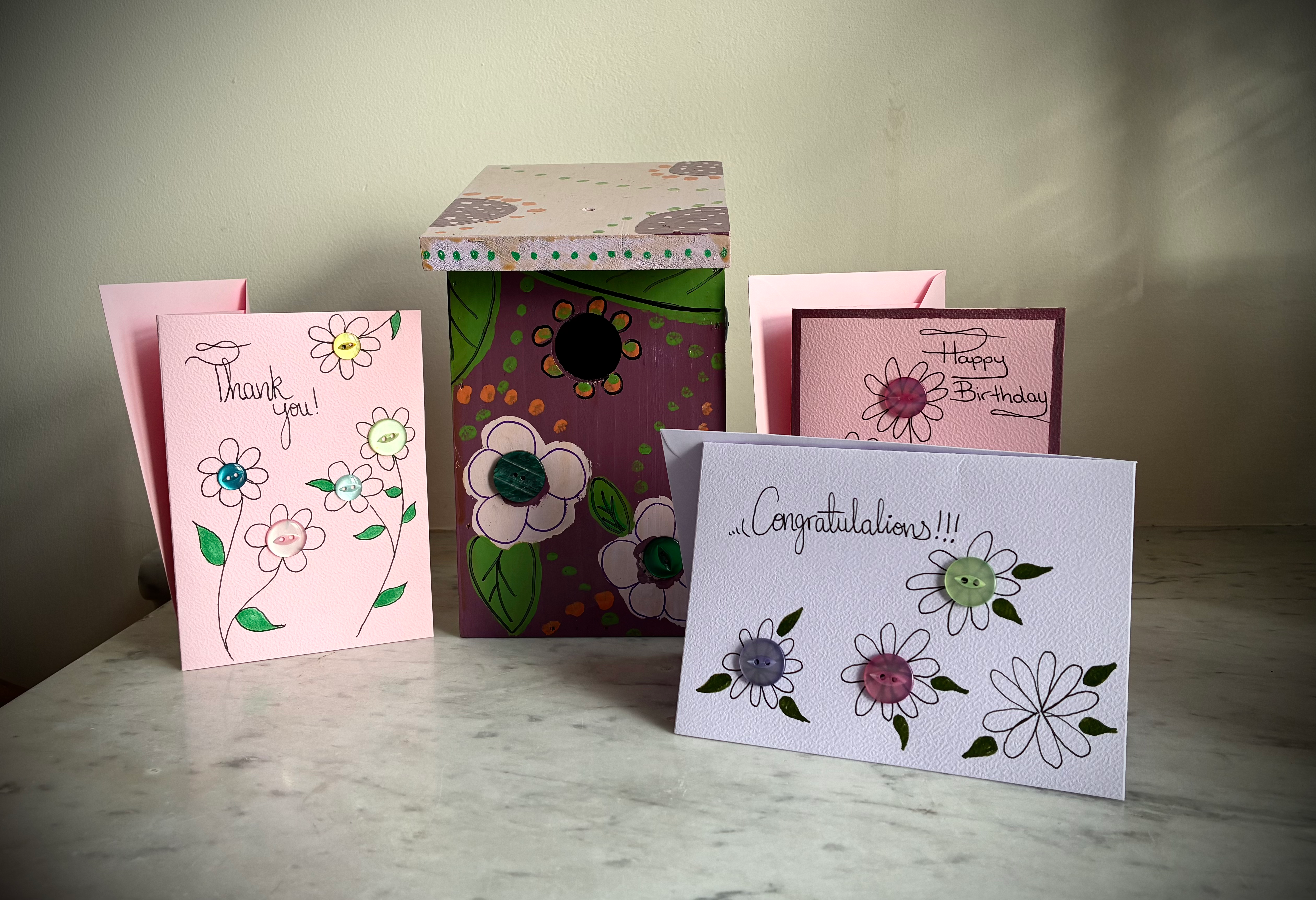 Button Bird Box & Card gift set