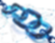 Glowing blue digital chain on white.