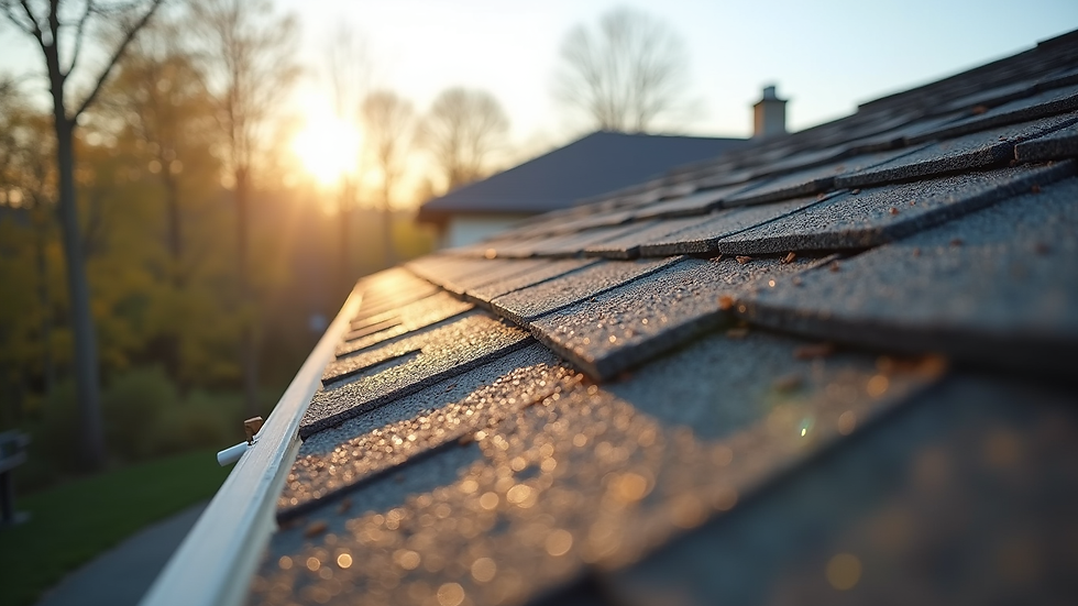 Eye-level view of a newly installed roof on a suburban home