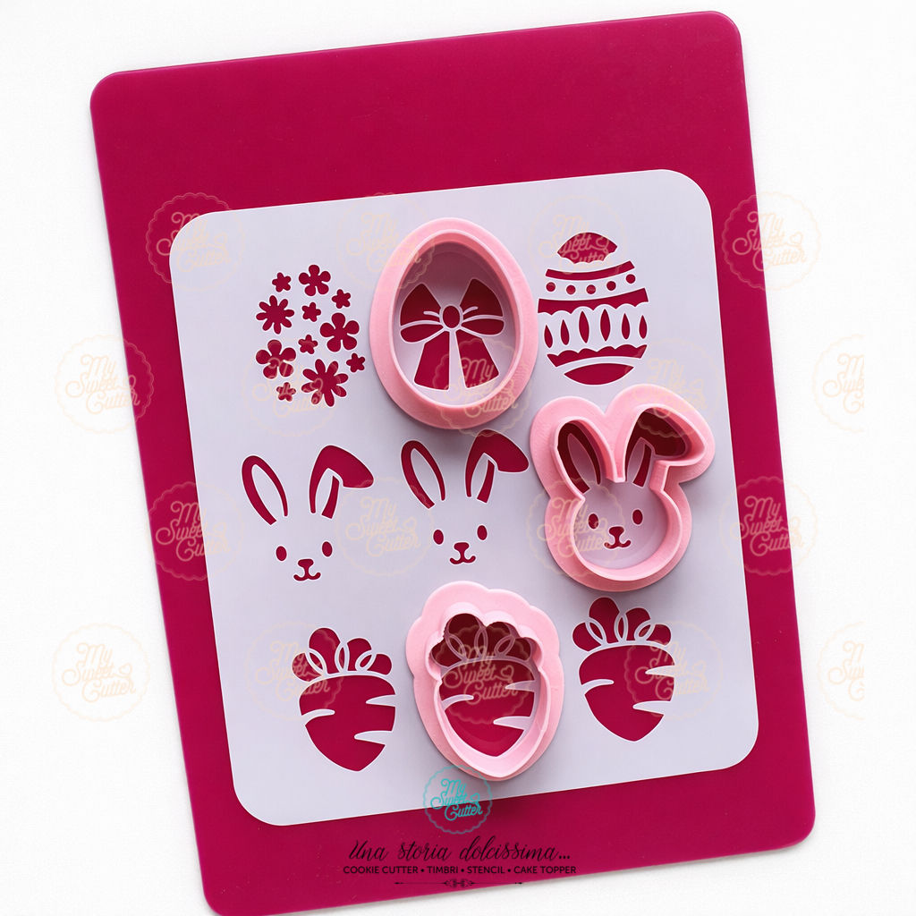 Formine biscotti buona Pasqua coniglio uovo carota stencil + cutter