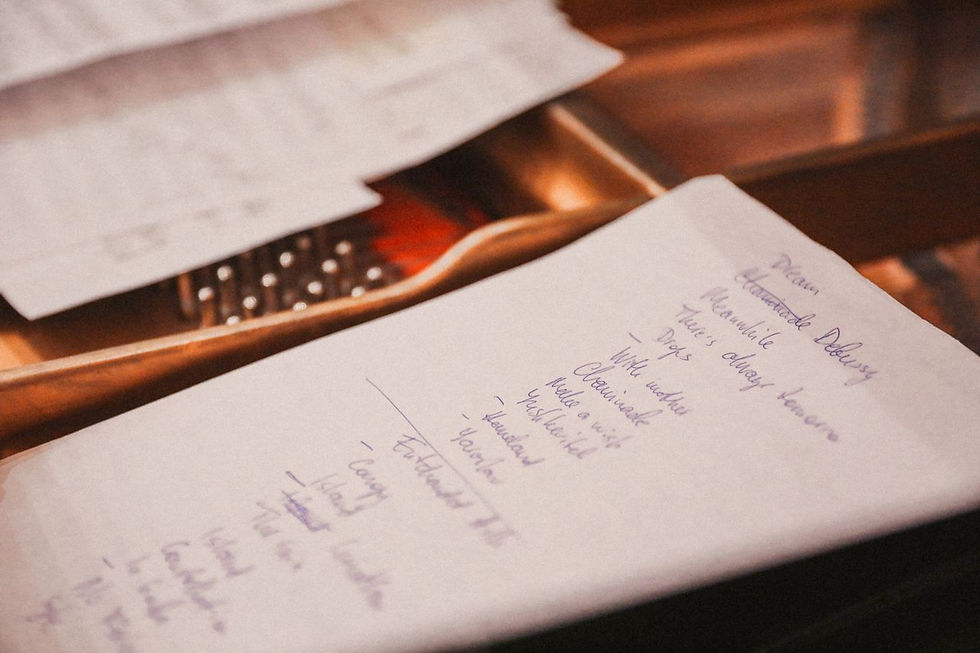 Handwritten wedding music setlist