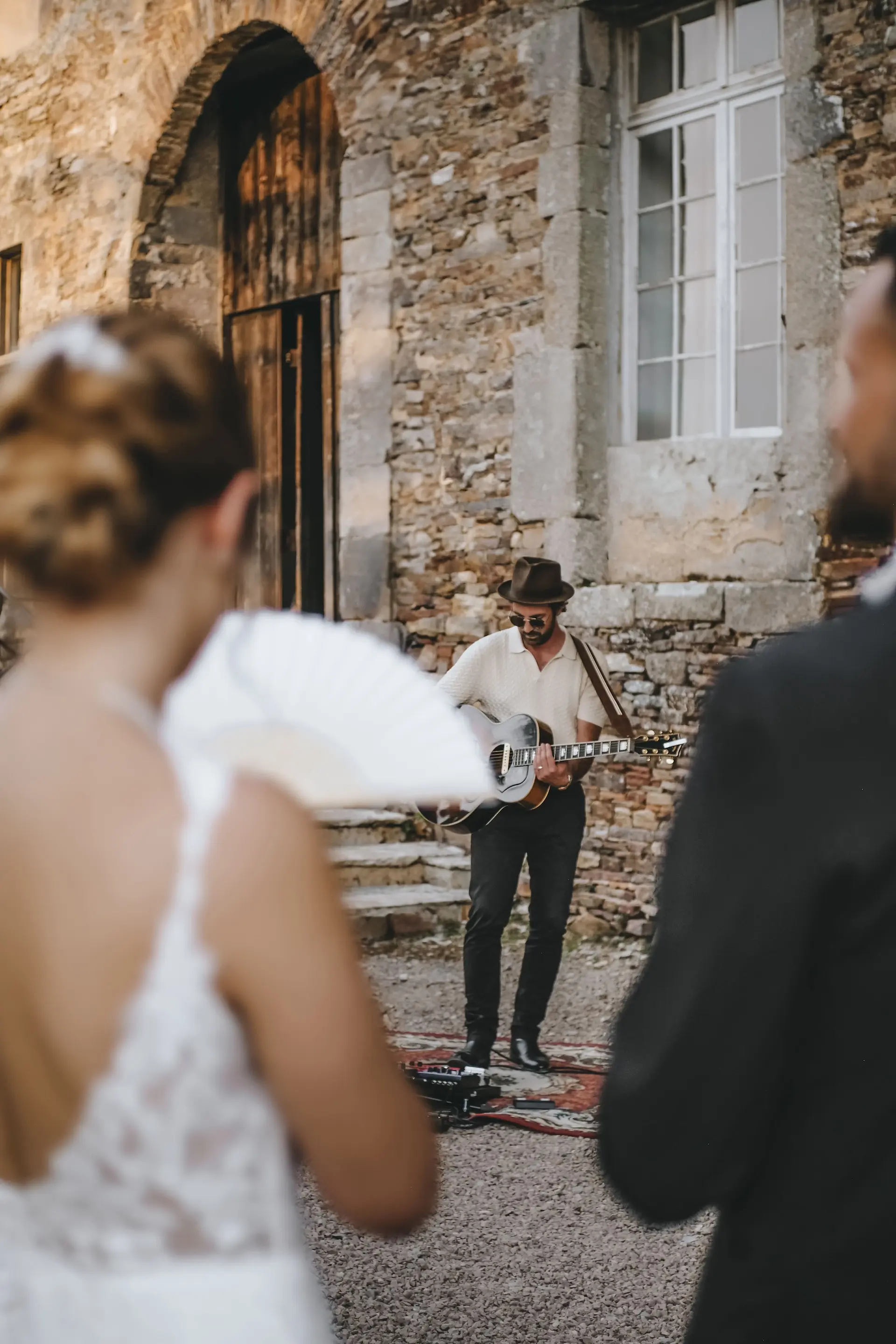Bride and groom enjoying live music