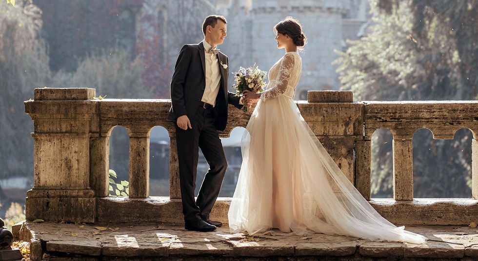 Newlyweds at an elegant destination wedding