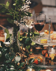 Botanical table centerpiece, French wedding dinner