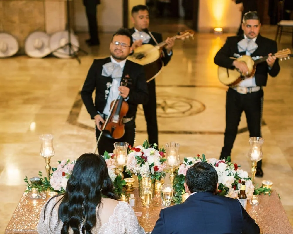 Live band performing during a formal wedding dinner