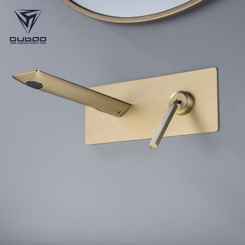 Thumbnail: Luxury Bathroom Concealed Faucet Sink Brushed Gold Wall Mounted Basin Mixer Tap