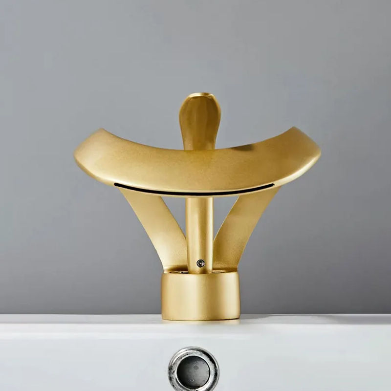 Thumbnail: Art Deck-Mounted Brass Brushed Gold Bathroom Basin Mixer Faucet – Hot & Cold Wat