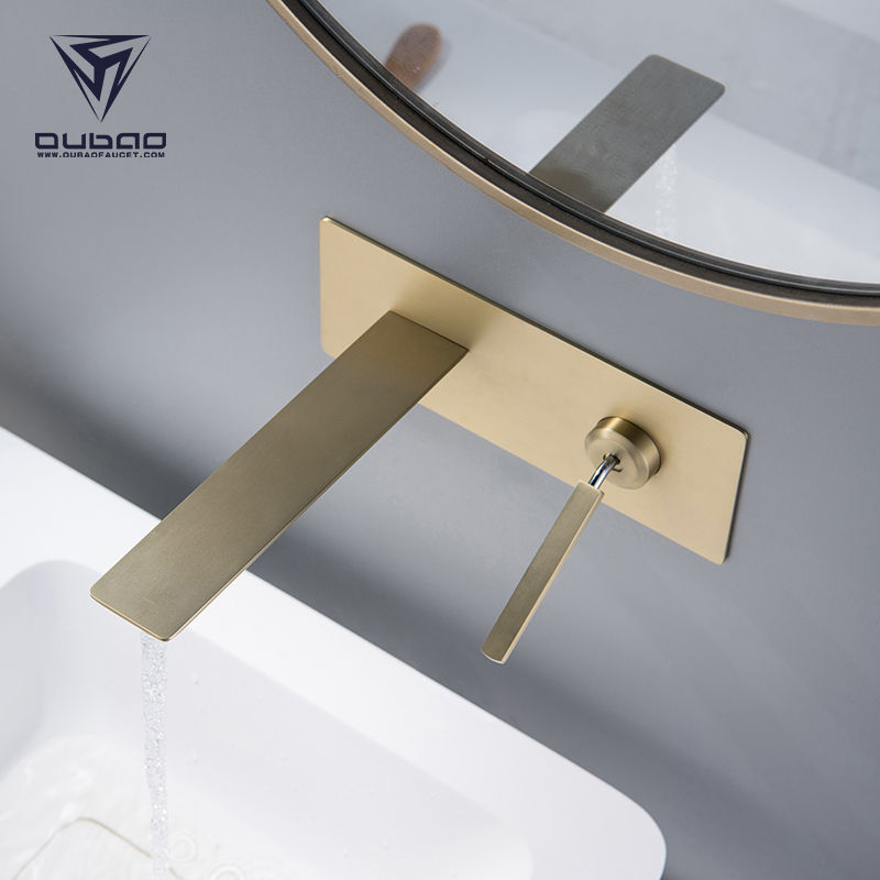 Thumbnail: Luxury Bathroom Concealed Faucet Sink Brushed Gold Wall Mounted Basin Mixer Tap