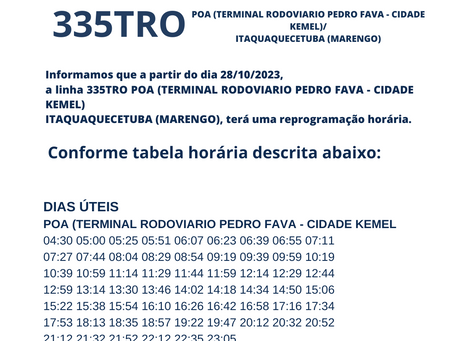 Reprogramação Horária 335tro