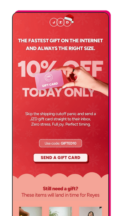 Email design for 10% off gift card today only