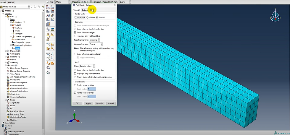 Mesh 3D beam Abaqus Simulia