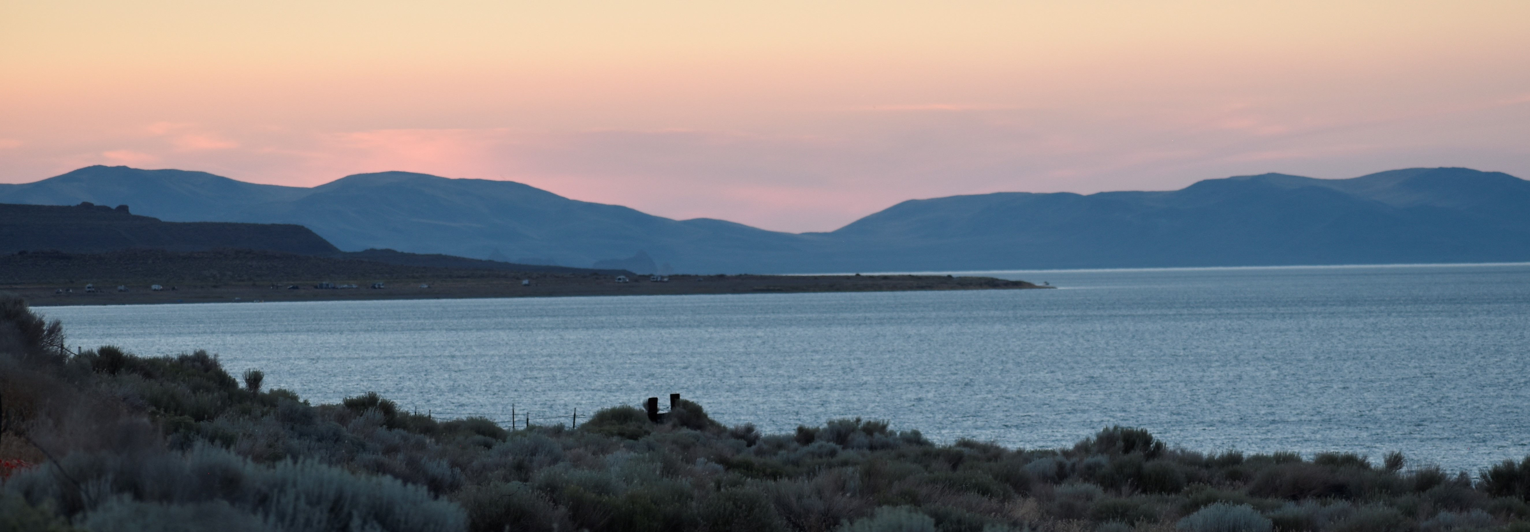 Pyramid Lake, NV around sunset on July 15, 2023