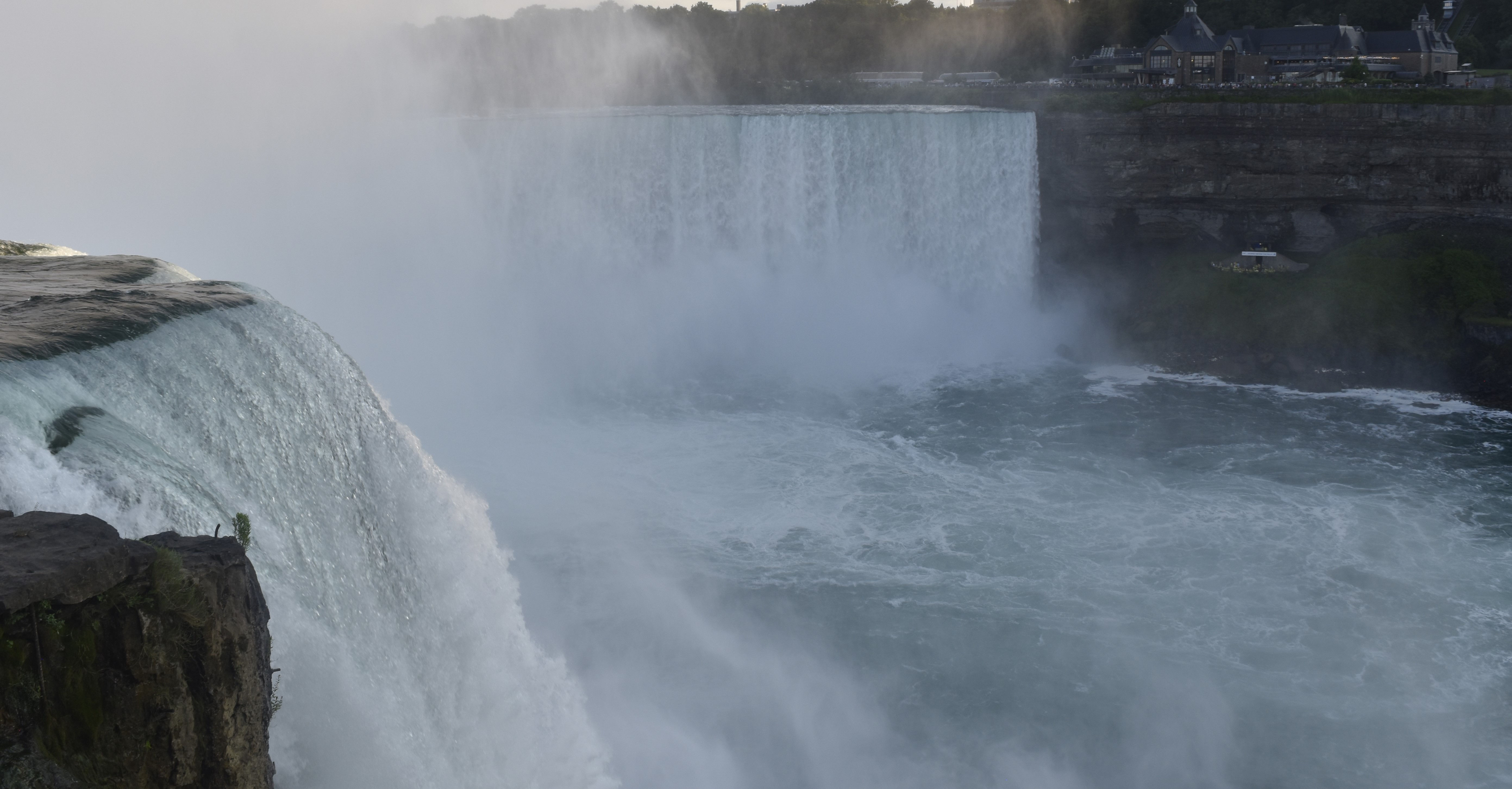 American Niagara Falls in foreground and Canadian Falls in background