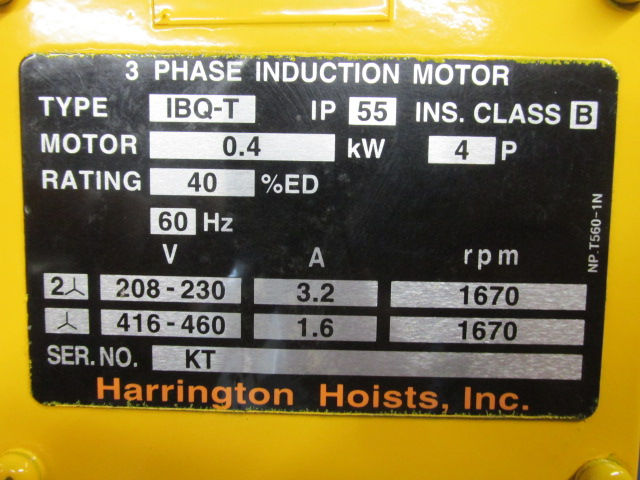 Thumbnail: Harrington NER030C Electric Chain Hoist w/Power Trolley 3 Ton 230/460v 12' Lift