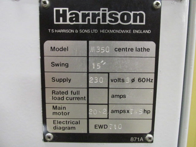 Thumbnail: Harrison M350 15" x 60" Metal Engine Lathe 3 Jaw 12" Chuck