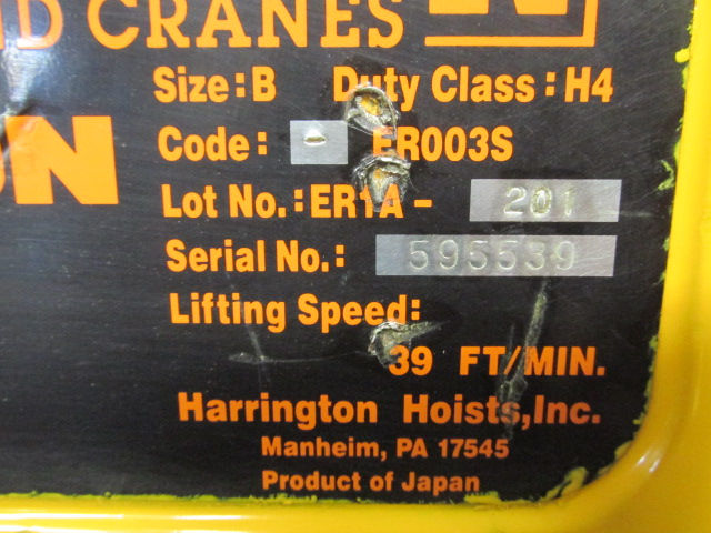 Thumbnail: Harrington ER003S Electric Chain Hoist 1/4 Ton 500 Lbs 3 PH 16' ER1A-201