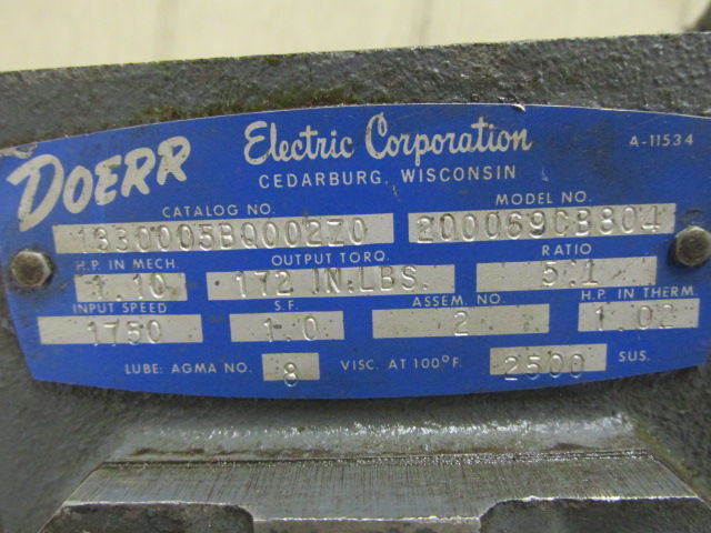 Thumbnail: Doerr 200069CB804 Electric Gearmotor 1/3 HP 345 RPM 5:1 Ratio 1330005B0002Z0