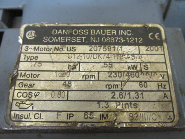 Thumbnail: Danfoss Bauer G12-10/DK74-178-AS7V Gearmotor 3/4 HP 48 RPM 230/460v