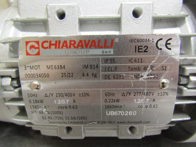 Thumbnail: Chiaravalli ME63B4 CHM-40U Electric Gearmotor 1/3 HP 166 RPM 230/460v 10:1 Ratio
