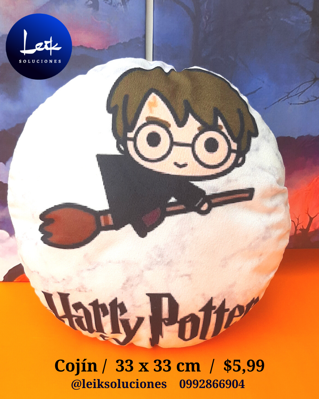 Cojín de Harry Potter con escoba