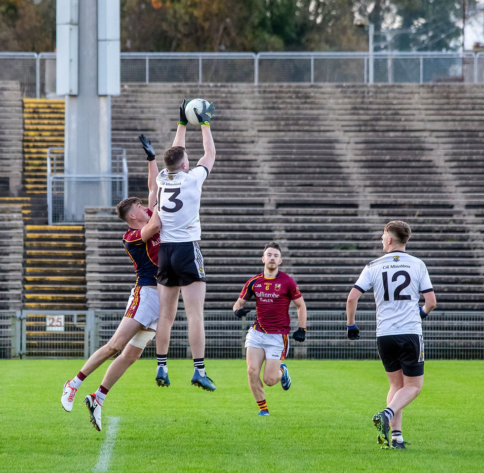 The first of three consecutive shots of Caolach Halligan scoring a crucial goal during the 2023 County Intermediate Final against Ballinrobe at McHale Park. Images courtesy of Kim Robinson, Westport GAA Photographer.