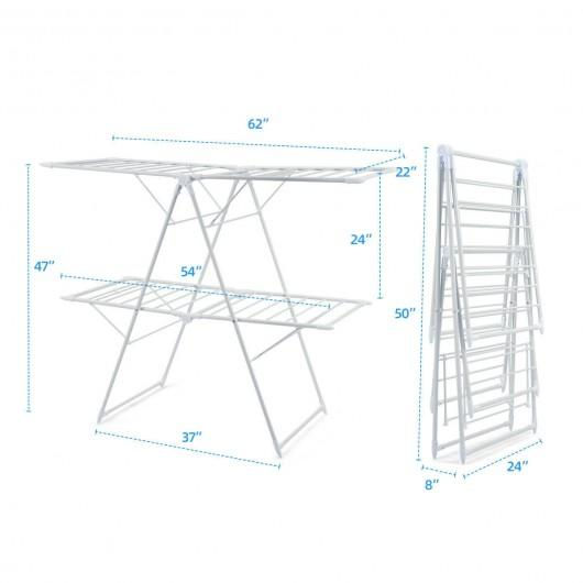 Thumbnail: 2-Level Foldable Clothes Drying Rack-White