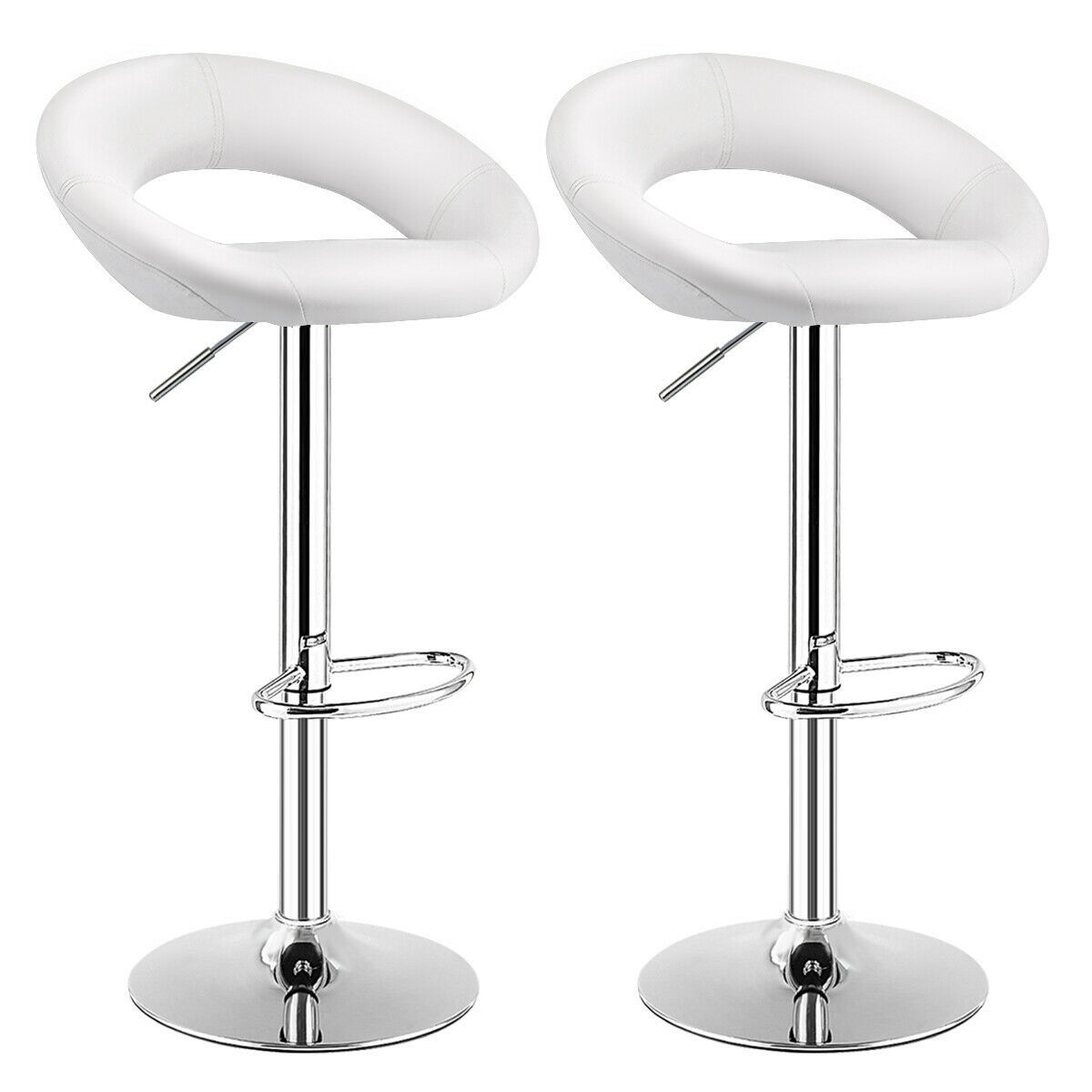 Set of 2 Bar Stools Adjustable PU Leather Swivel Chairs-White