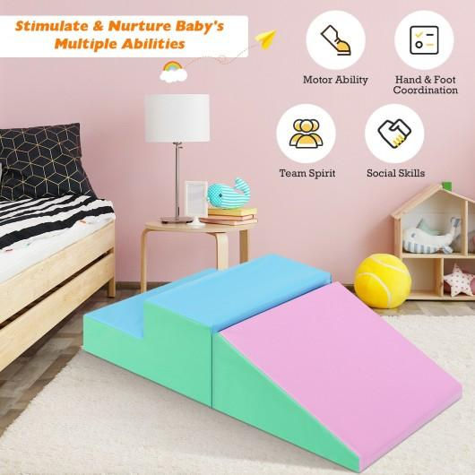 Thumbnail: 2 Pcs Soft Foam Indoor Toddler Climb Slide Activity Play Set -Pink