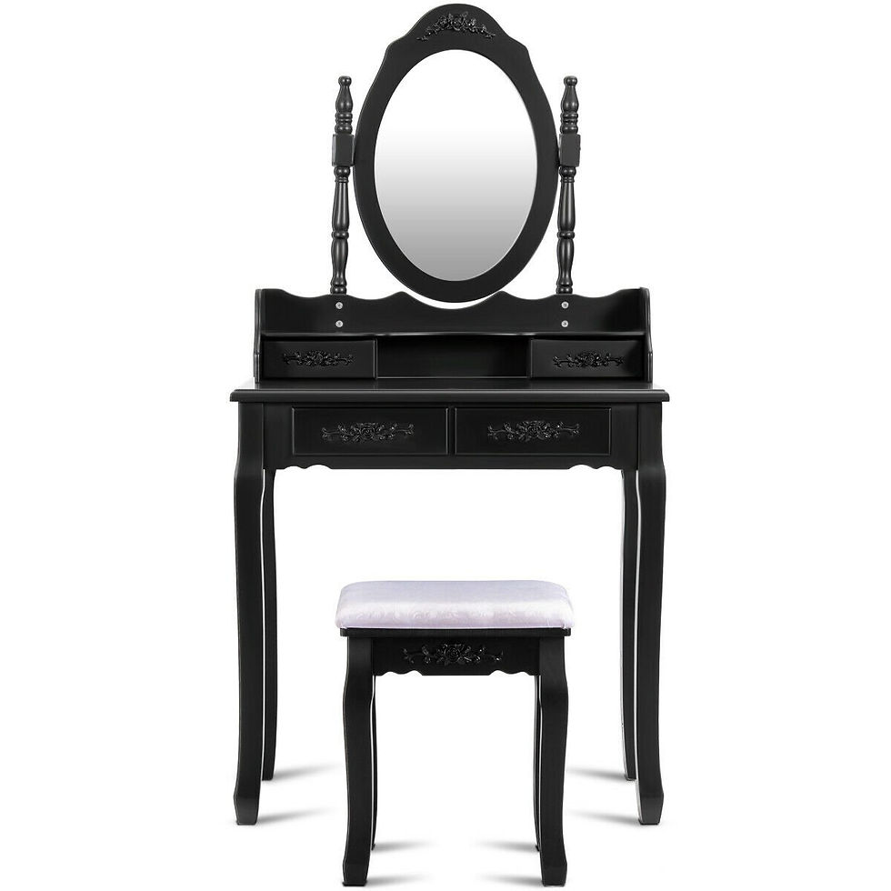 Thumbnail: Vanity Table Set with Oval Mirror and 4 Drawers-Black