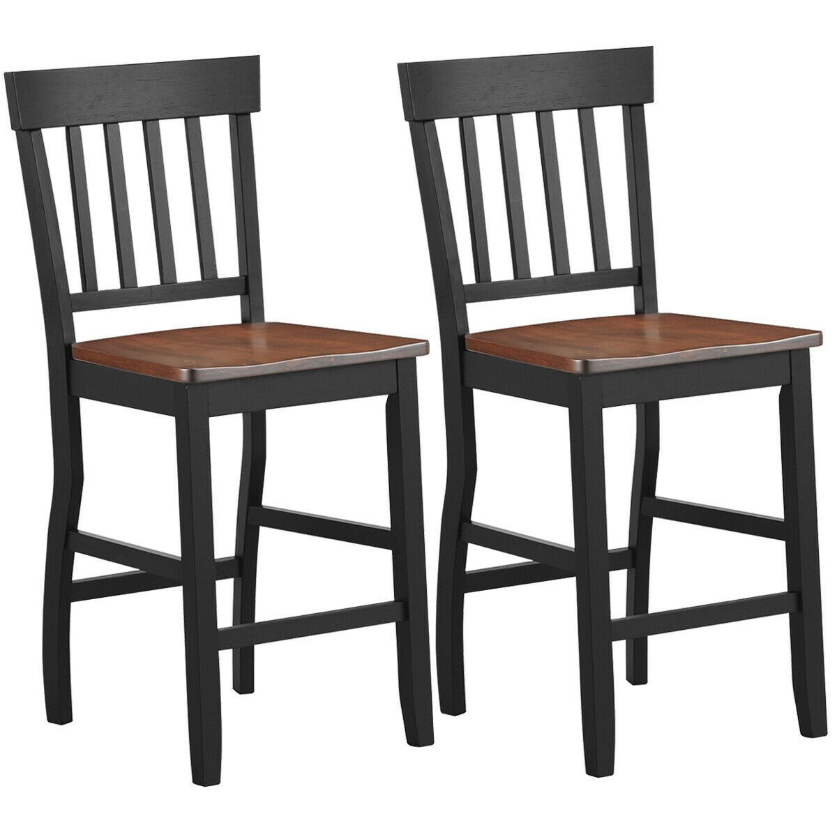 Set of 2 24" Barstool Solid Wood Rake Back