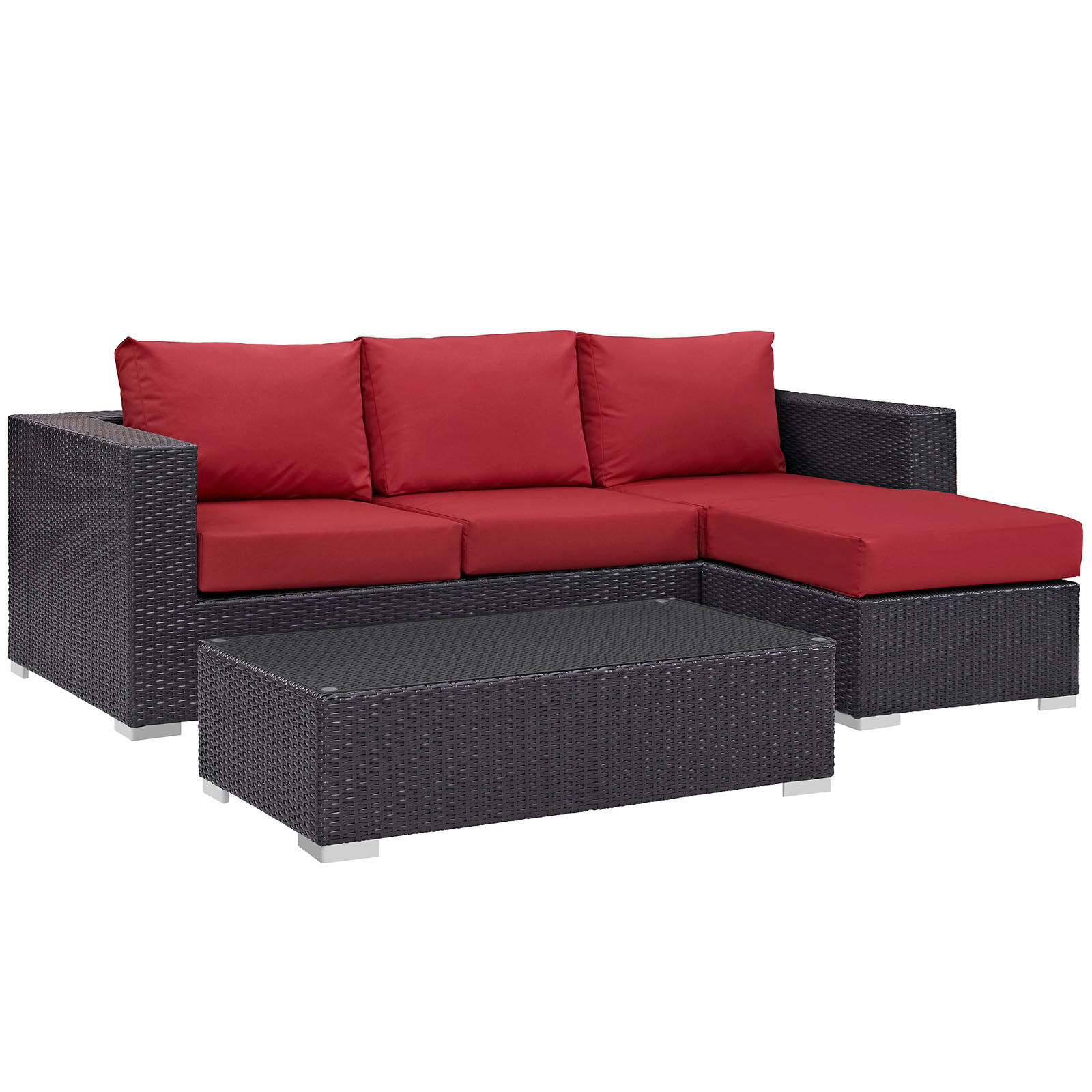 Convene 3 Piece Outdoor Patio Sofa Set EEI-2178-EXP-RED-SET