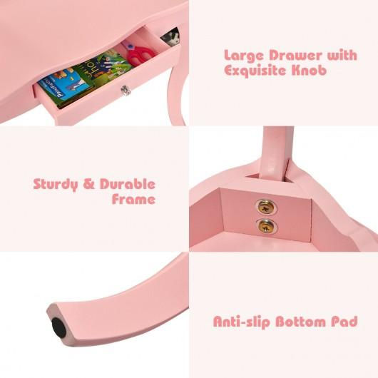 Thumbnail: Kids Makeup Dressing Mirror Vanity Table Stool Set-Pink