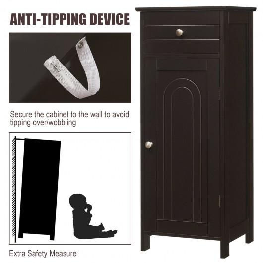 Thumbnail: Wooden Storage Free-Standing Floor Cabinet with Drawer and Shelf-Brown