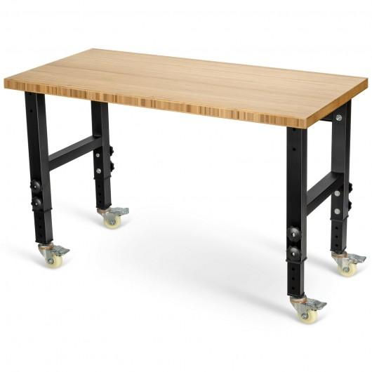 Thumbnail: 48"×24" Adjustable Height Workbench Mobile Tool Bench Bamboo Top w/Caster-NA