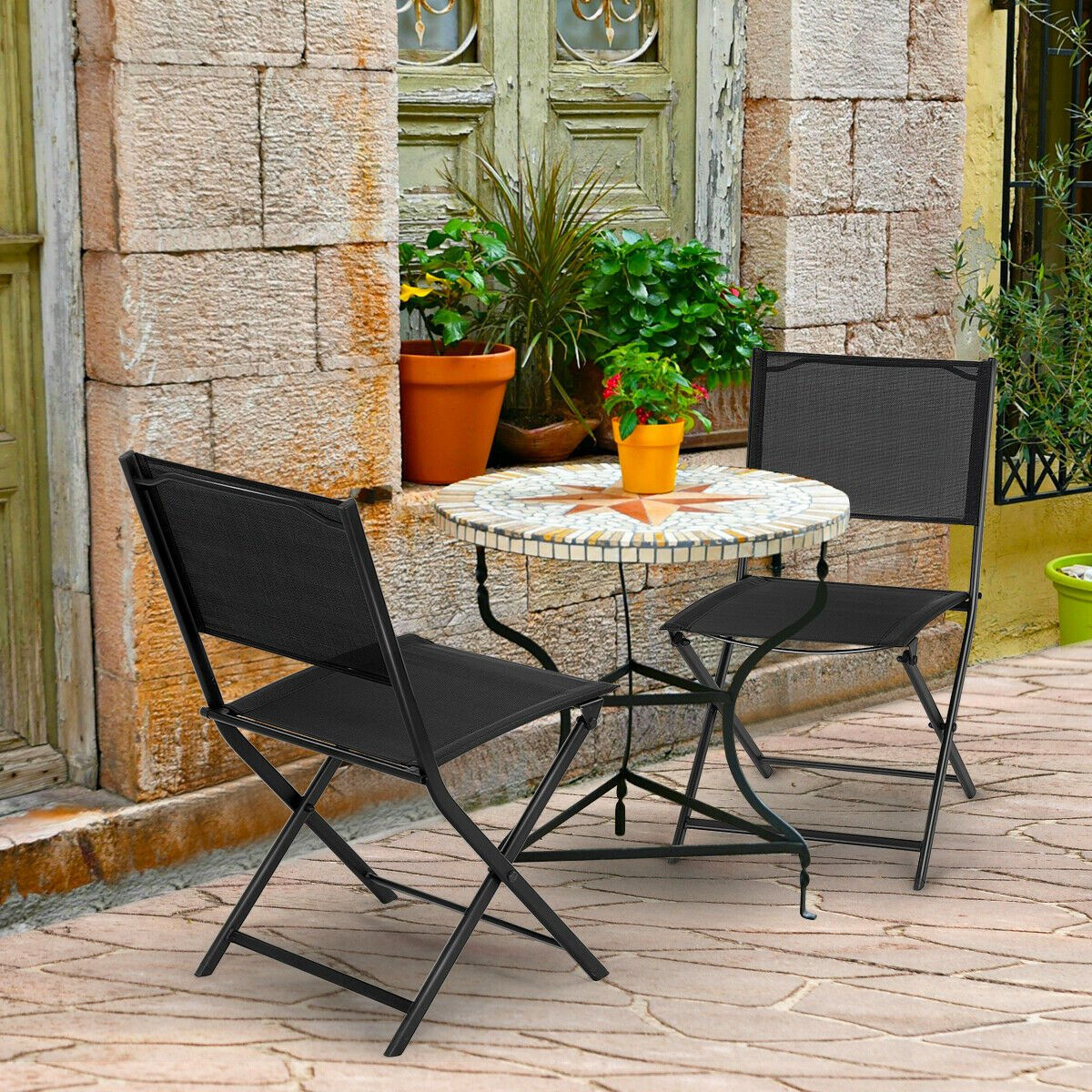 Set of 4 Outdoor Patio Folding Sling Chairs