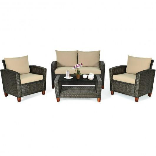 Outdoor 4-PCS Patio Rattan Furniture Set