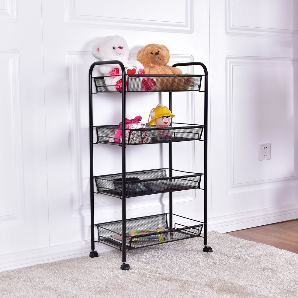 Thumbnail: Black/Gray 4 Tier Storage Rack Trolley Cart-Gray