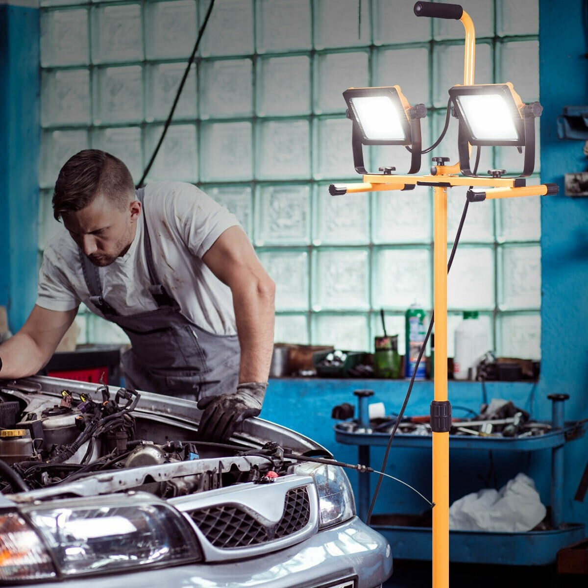 100 W 10 000 lm LED Dual-Head Work Light with Stand