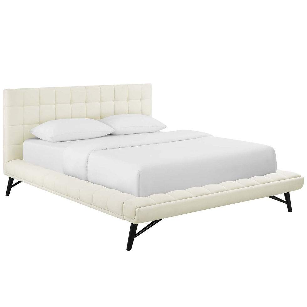 Julia Queen Biscuit Tufted Upholstered Fabric Platform Bed MOD 6007 IVO