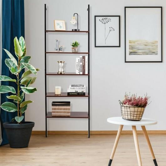 Thumbnail: 5-Tier Metal Frame Ladder Shelf -Brown