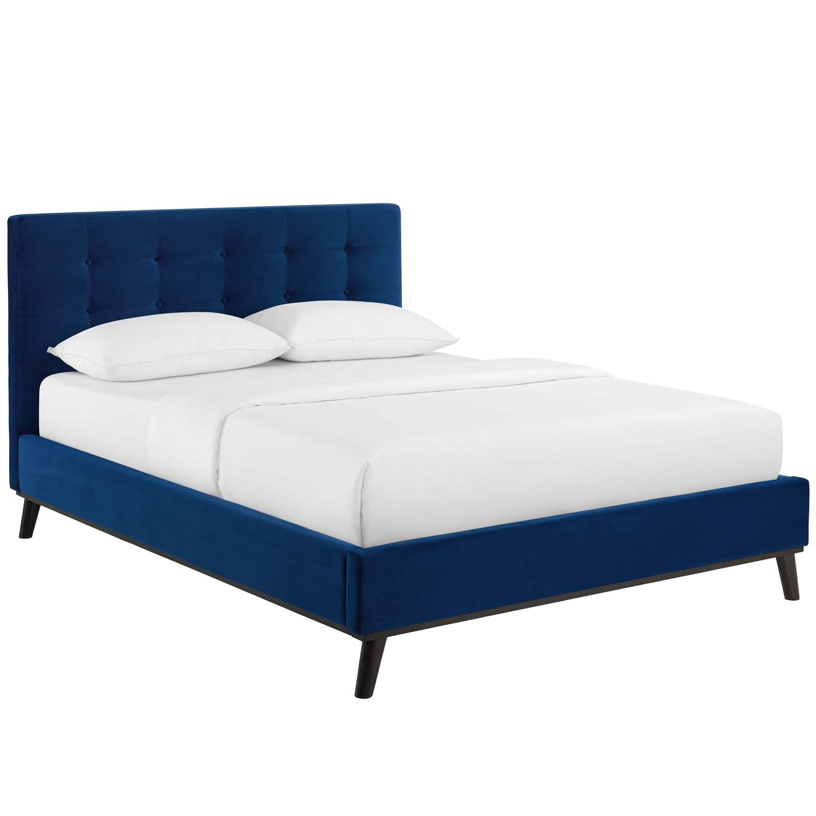Mckenzie Queen Biscuit Tufted Performance Velvet Platform Bed MOD 6006 NAV