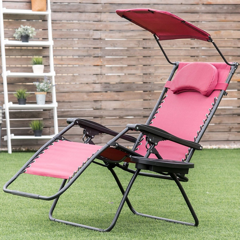 Folding Recliner Lounge Chair with Shade Canopy Cup Holder-Wine