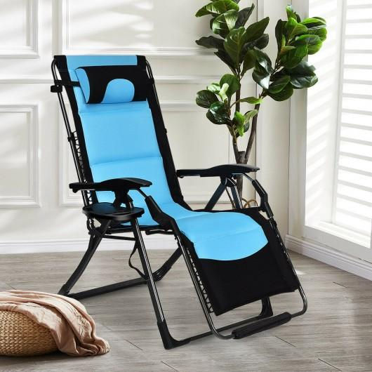 Outdoor Folding Padded Zero Gravity Lounge Chair-Navy