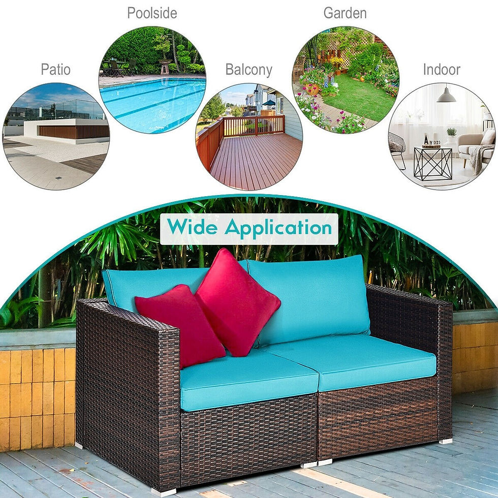 Thumbnail: 2PCS Patio Rattan Sectional Conversation Sofa Set-Blue