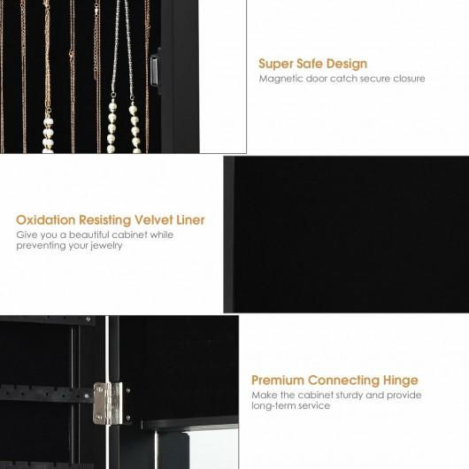 Thumbnail: Wall Door Mounted Mirrored Jewelry Cabinet Storage Organizer-Black